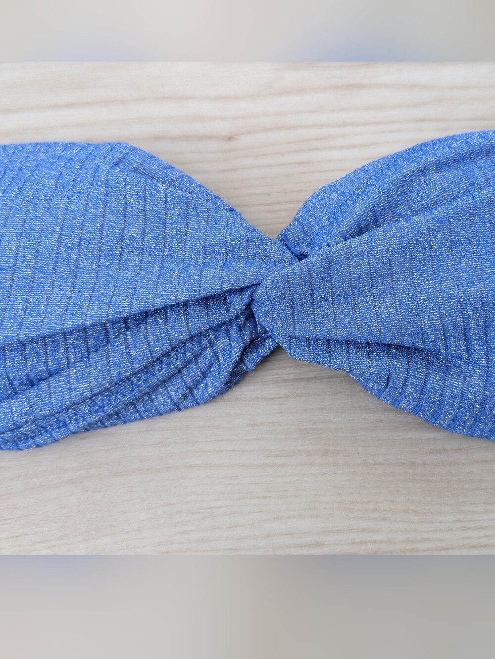 J. Crew Sparkle Rib Twist Bandeau Bikini Top Size Sparkle Blue Knotted